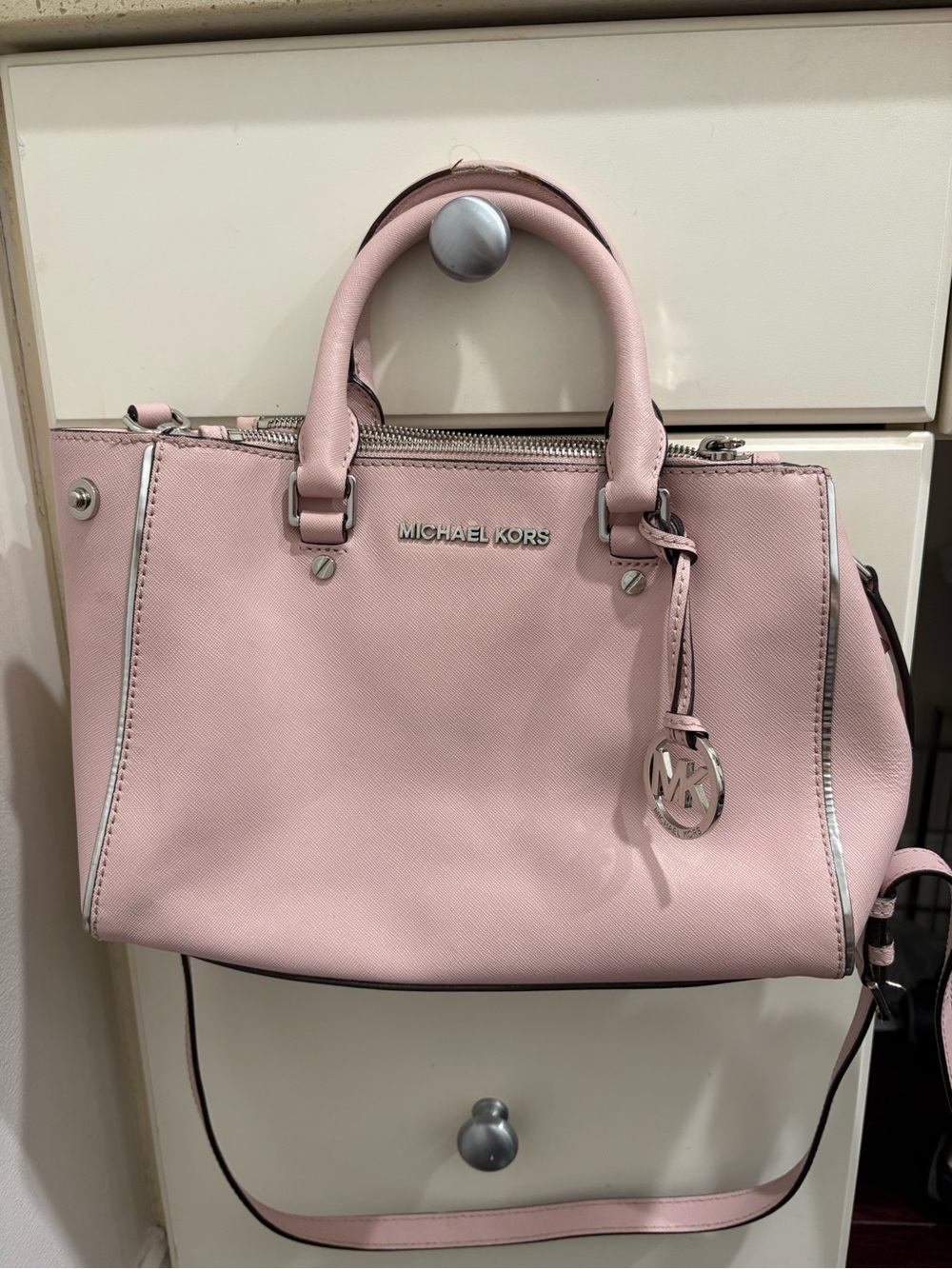 Michael Kors Blush Pink Saffiano Satchel with MK Charm